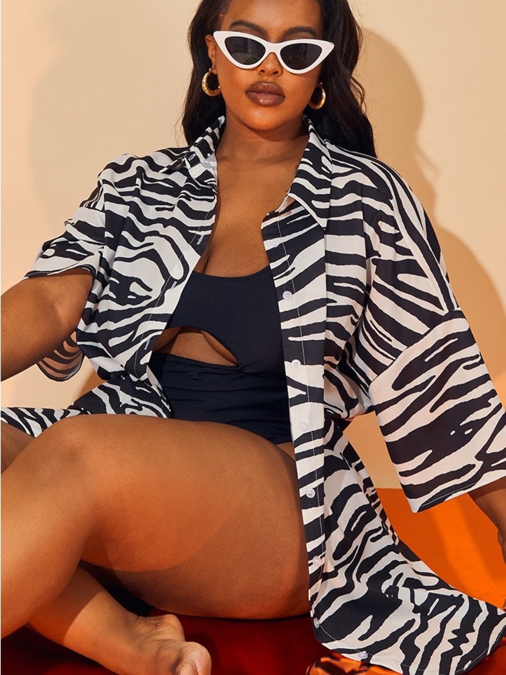 Plus Multi Zebra Oversized Short Sleeve Beach Shirt